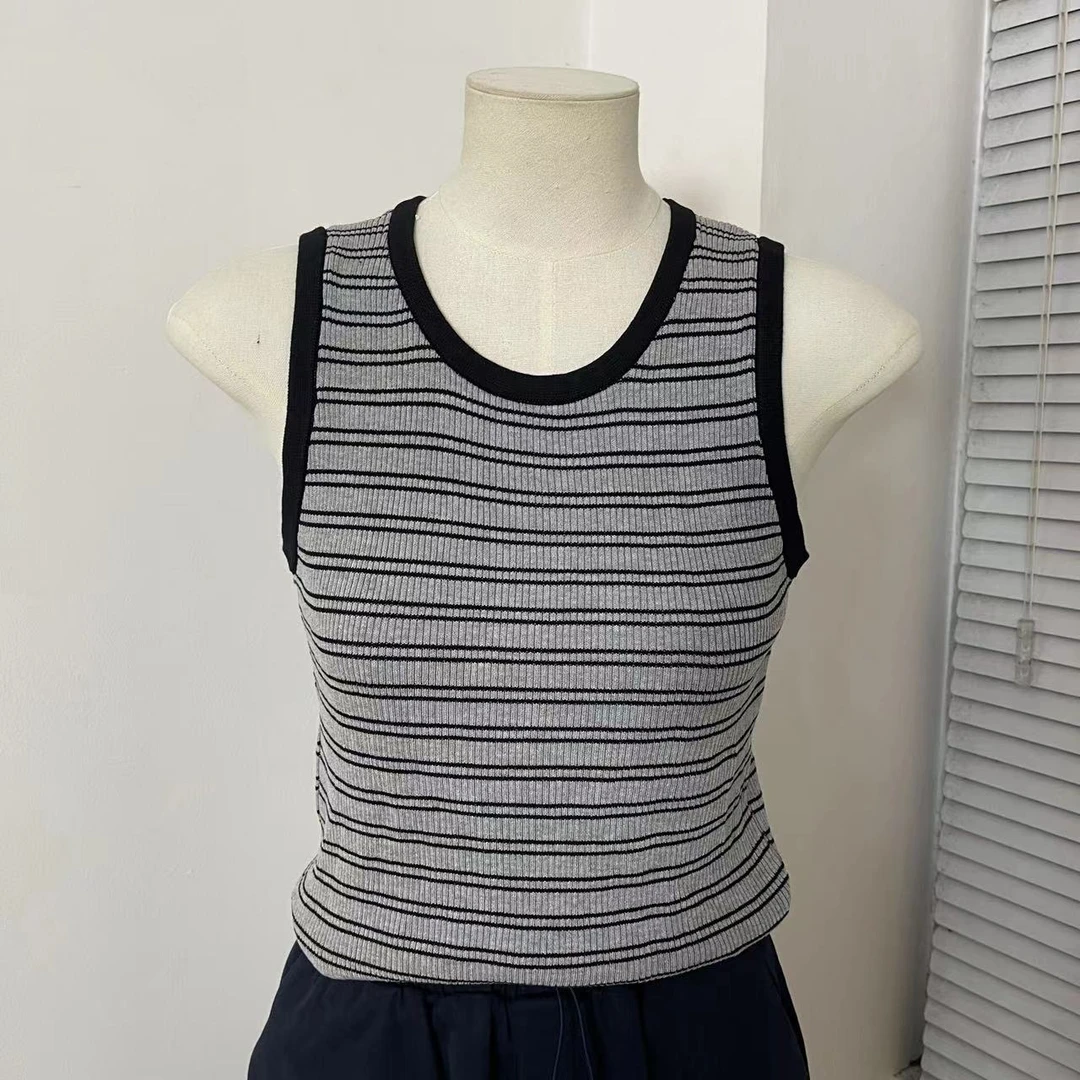 keke定制  韩国东大门春季新款韩版圆领时尚百搭条纹针织背心女