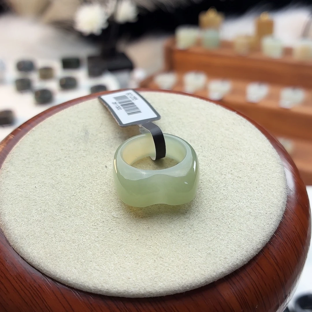 和田玉未镶嵌戒指i120奶蓝猫耳16.0mm
