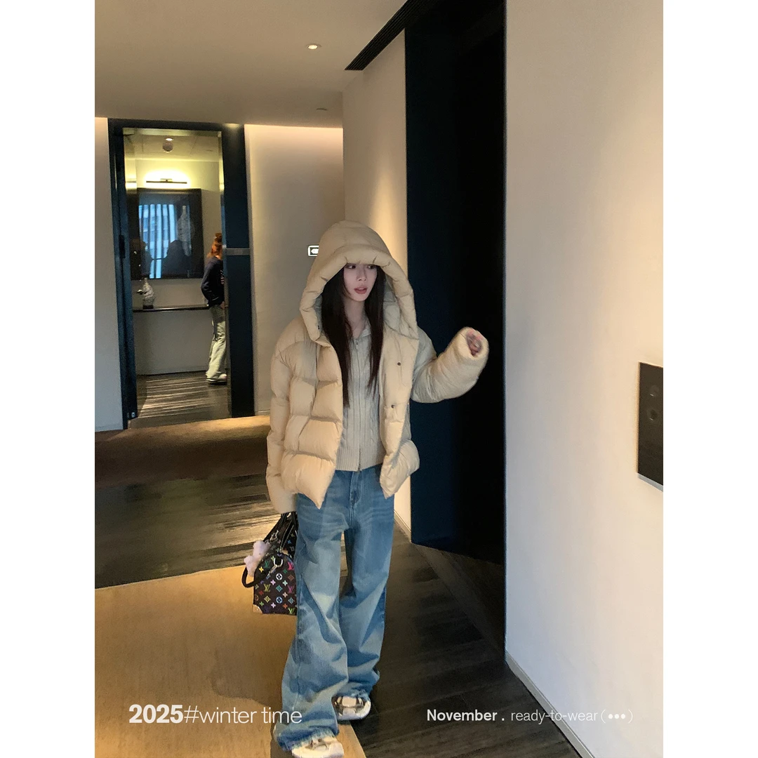 SUNONEONE 连帽磁吸设计感90白鸭绒羽绒服女冬加厚保暖外套H1658W