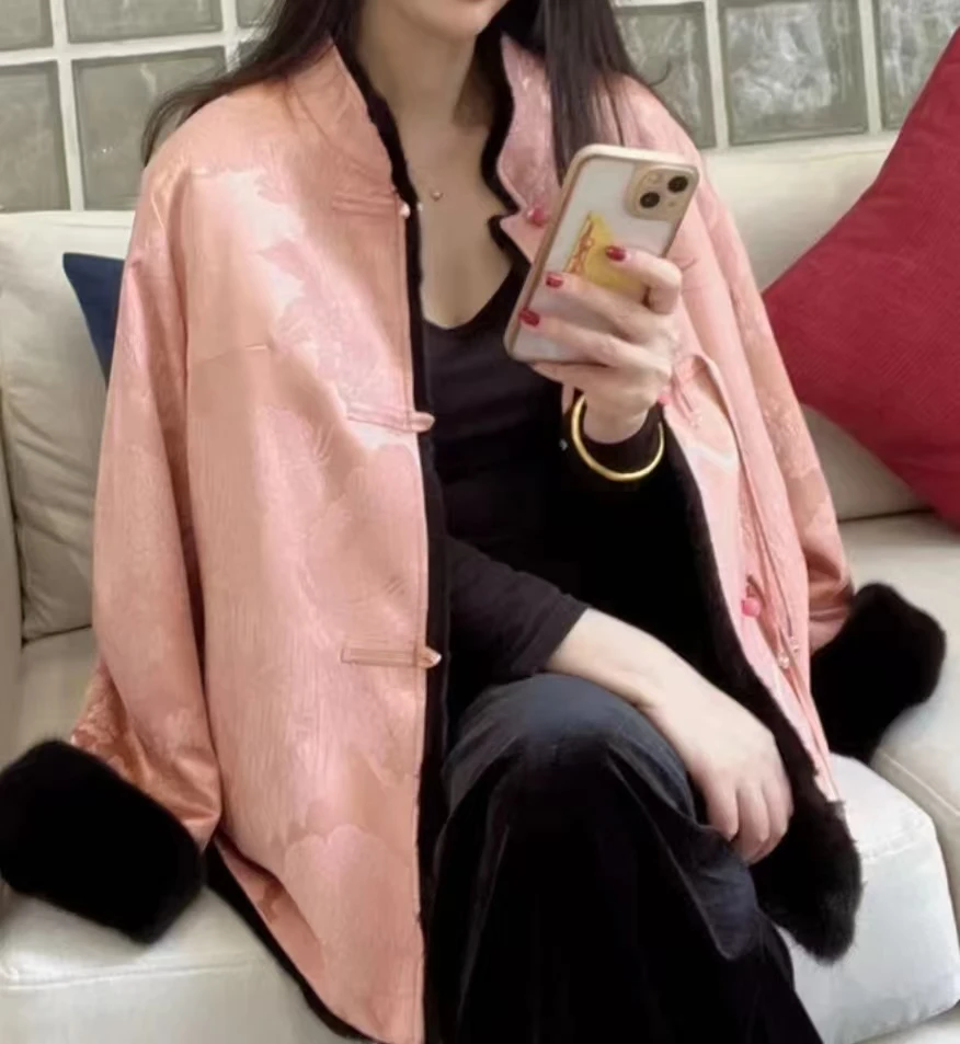 【新中式国风】双面穿重磅提花外套流苏扣国风冬款外套18227—徐徐1