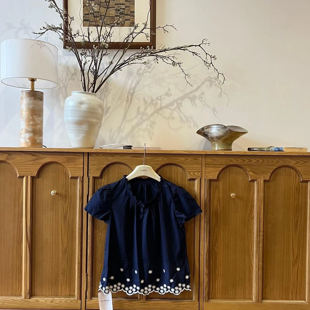 【赵小小&重工精品定位刺绣】27920 层叠感减龄上衣绣花短袖衬衫女