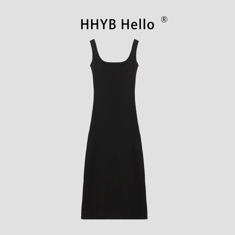 HHYB Hello蕾丝拼接小黑裙性感连衣裙夏季简约减龄背心裙H90027