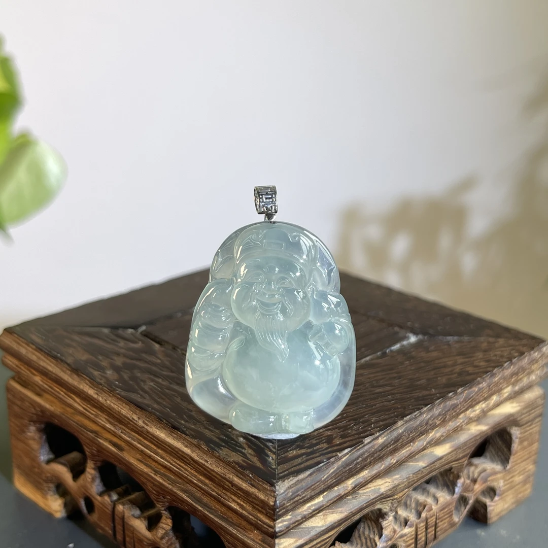 JGB30-128  天然缅甸A货翡翠  18K扣财神爷