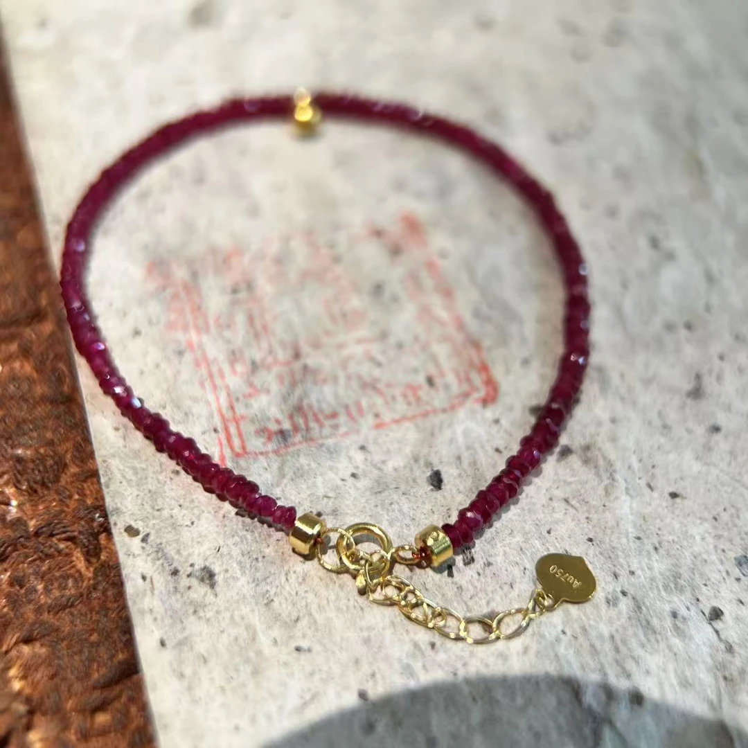 天然红宝石18k金切割面手链