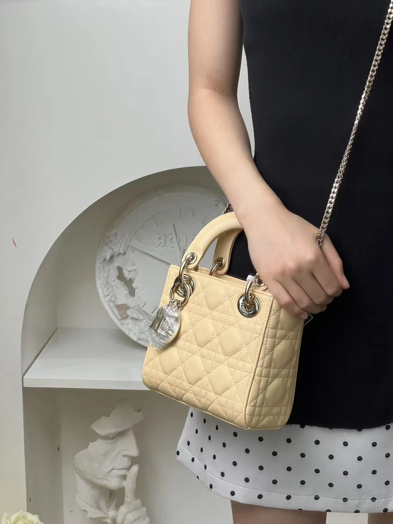 99新 DIOR/迪奥 三格戴妃小鸡黄羊皮