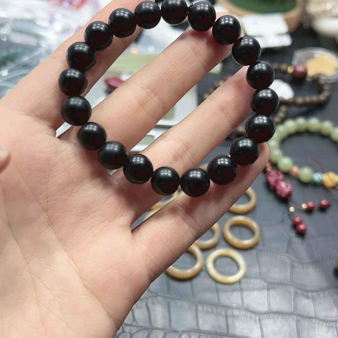 烟晶手链22K金镶嵌墨玉手链T657