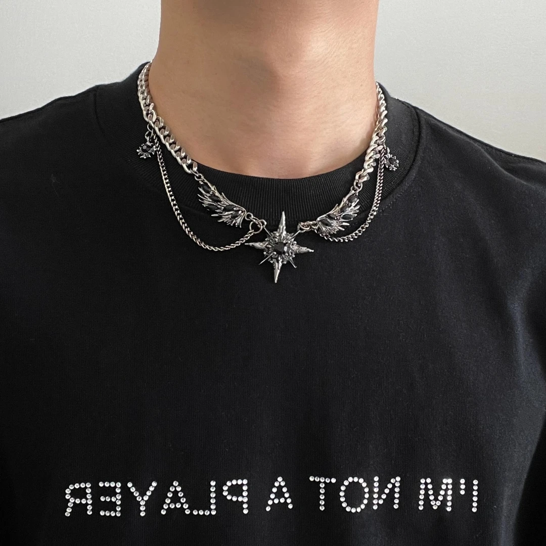 暗黑风星芒翅膀锁骨链男嘻哈朋克高级感小众设计甜酷女项链配饰品