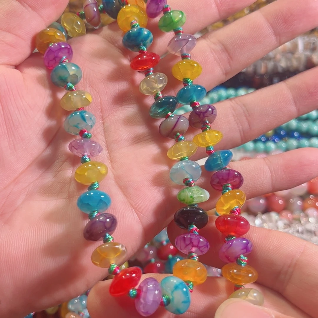 玛瑙/玉髓合金珠宝半成品多宝飞碟一条手工珠12mm