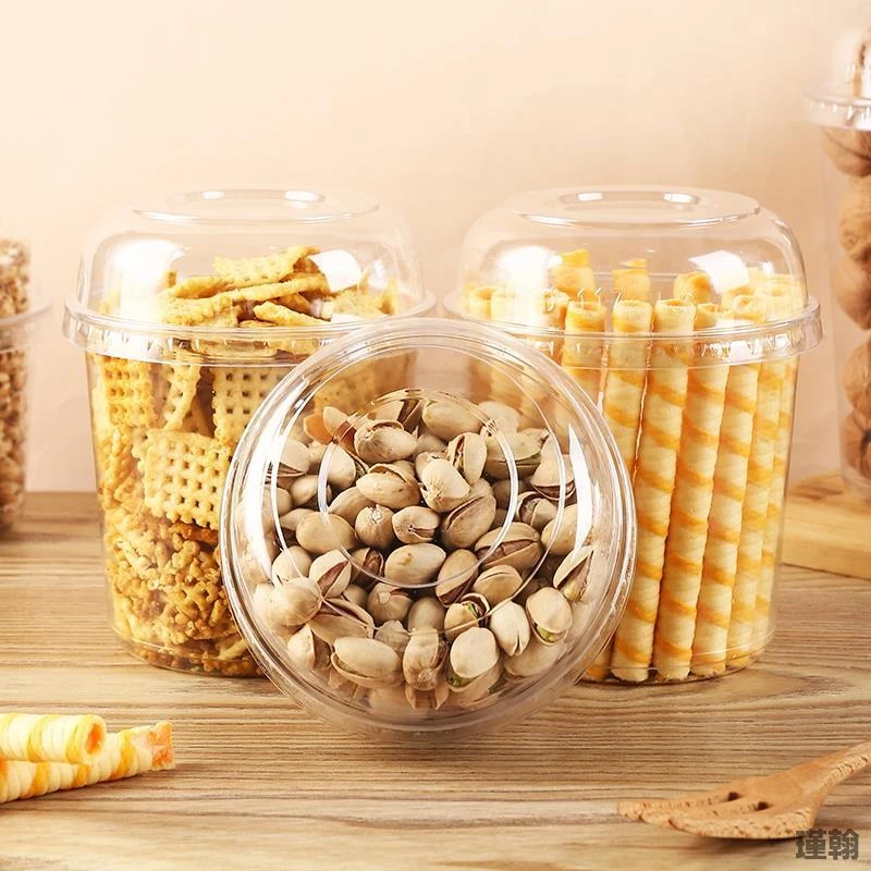 一次性干果杯保鲜透明塑料包装圆形水果桶沙拉杯果切杯打包盒