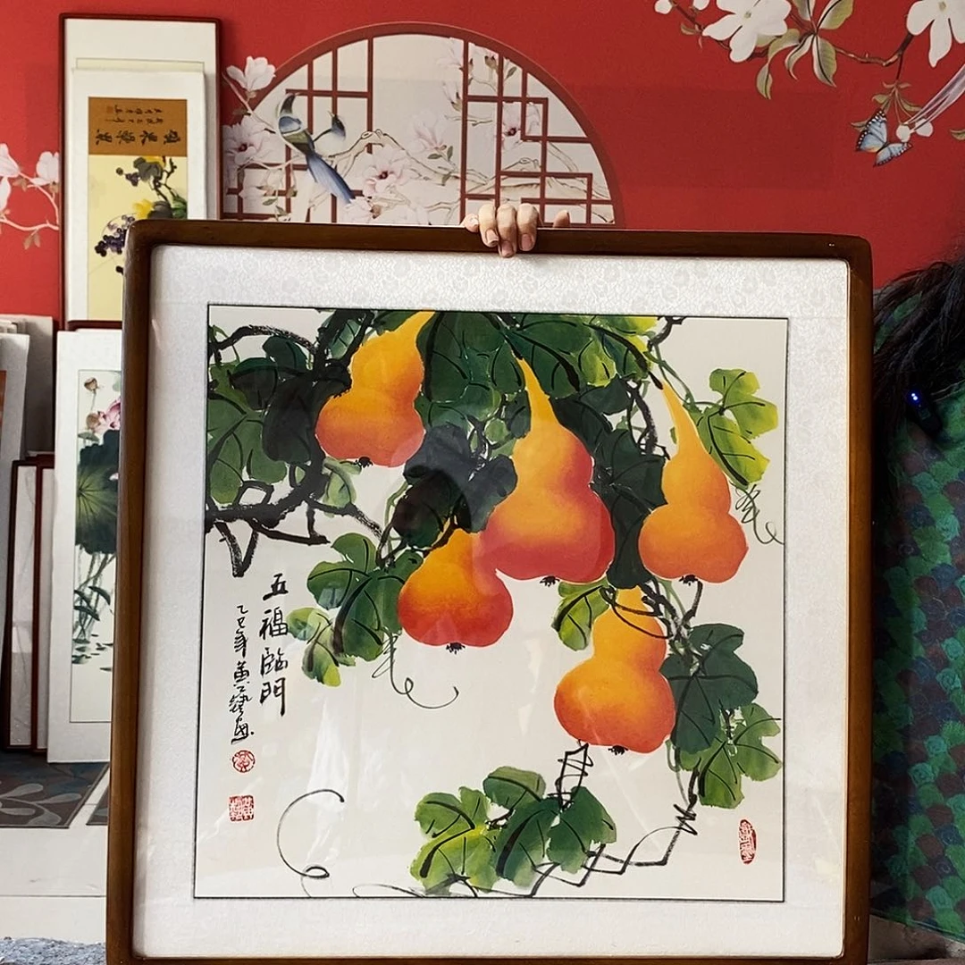 国画手写手绘带框包邮62✖️62国画作品