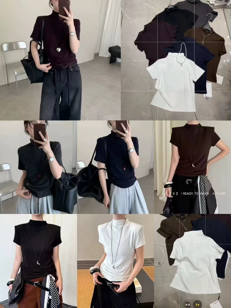 28104欧货修身高弹力大版半高领修身T恤87020衣长55
