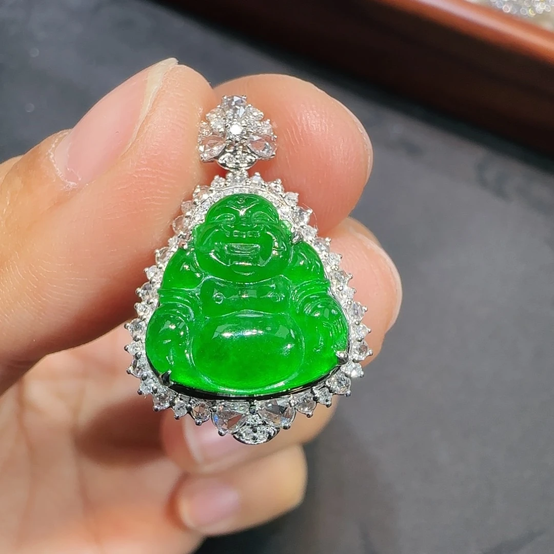 翡翠吊坠(不含链)18K金镶嵌