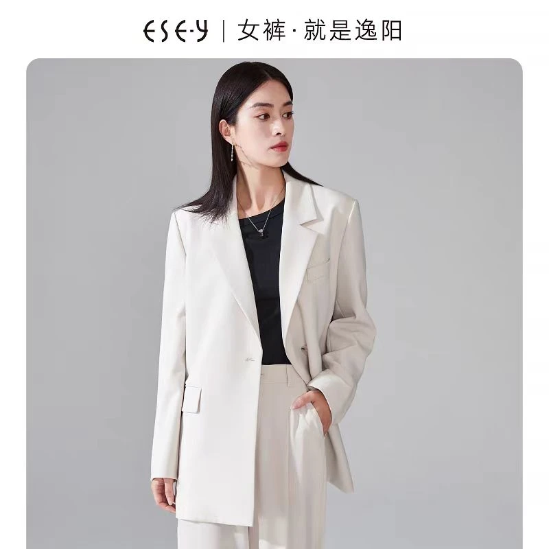 逸阳黑色一粒扣西装外套女挺括修身精纺毛料西服上衣EWQG33313