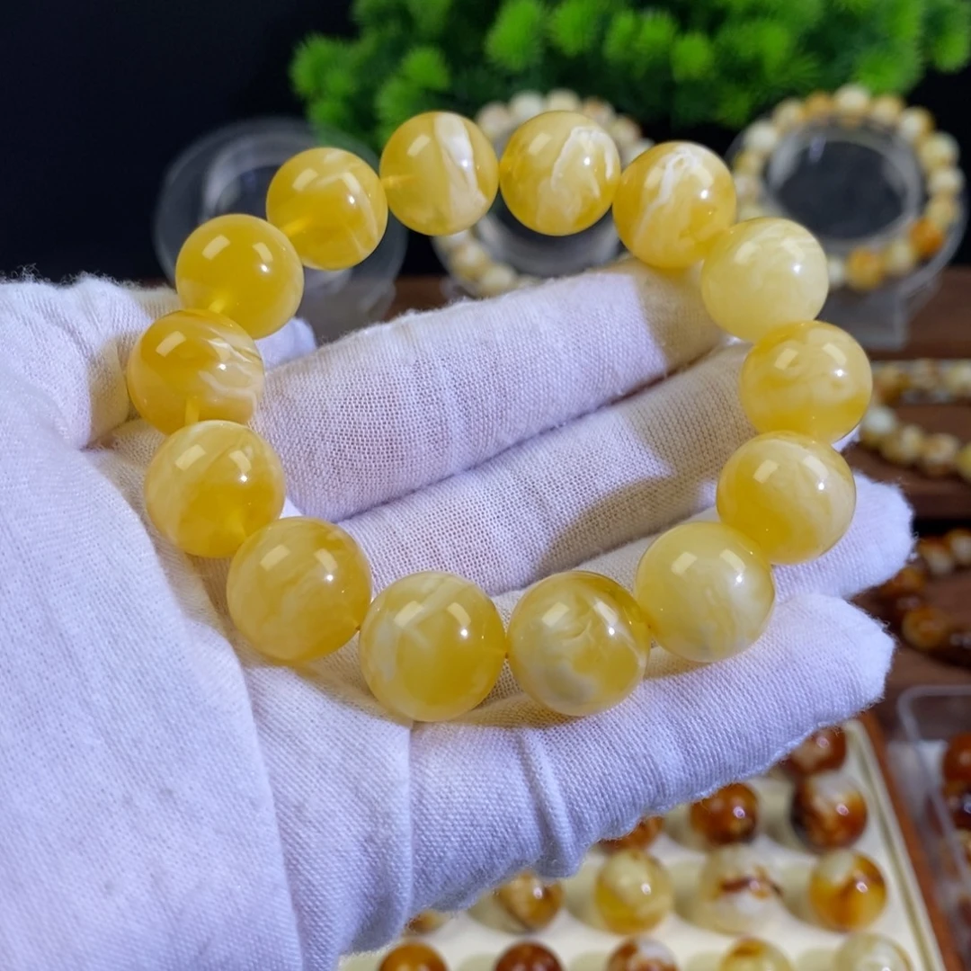 琥珀未镶嵌裸石天然俄料蜜蜡手串16mm➕