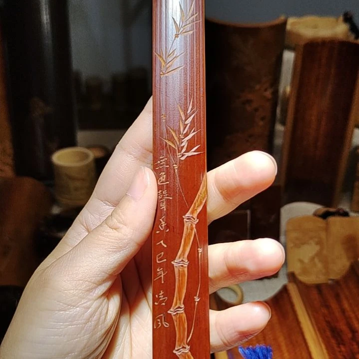 南***万竹竹雕竹叶书签手把件