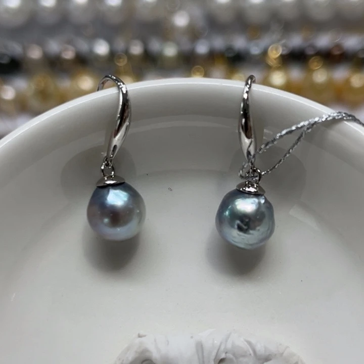 海水珍珠耳饰银S925镶嵌8-9mm 8号