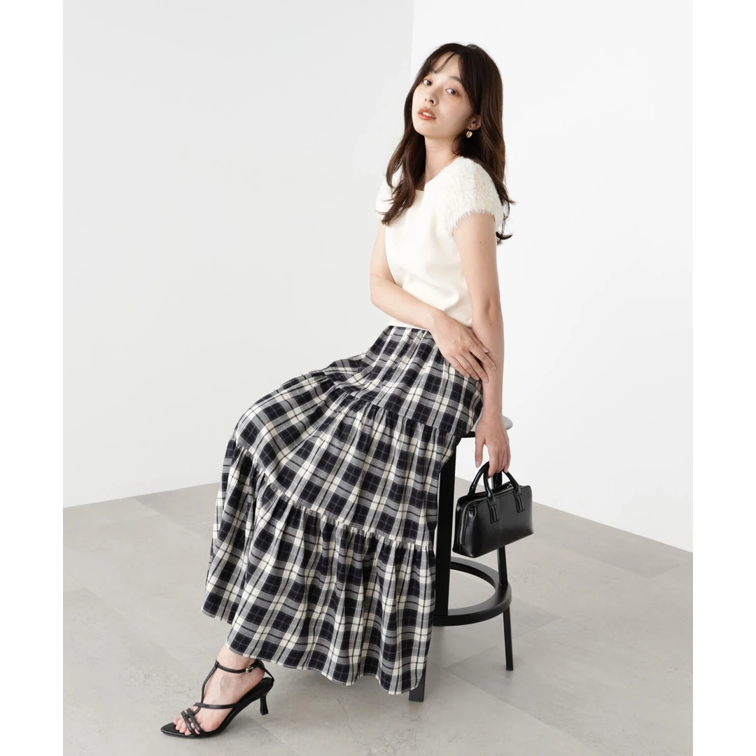 【胖虎家】夏季新款 P  时尚洋气半身裙休闲风优雅百褶格纹半裙