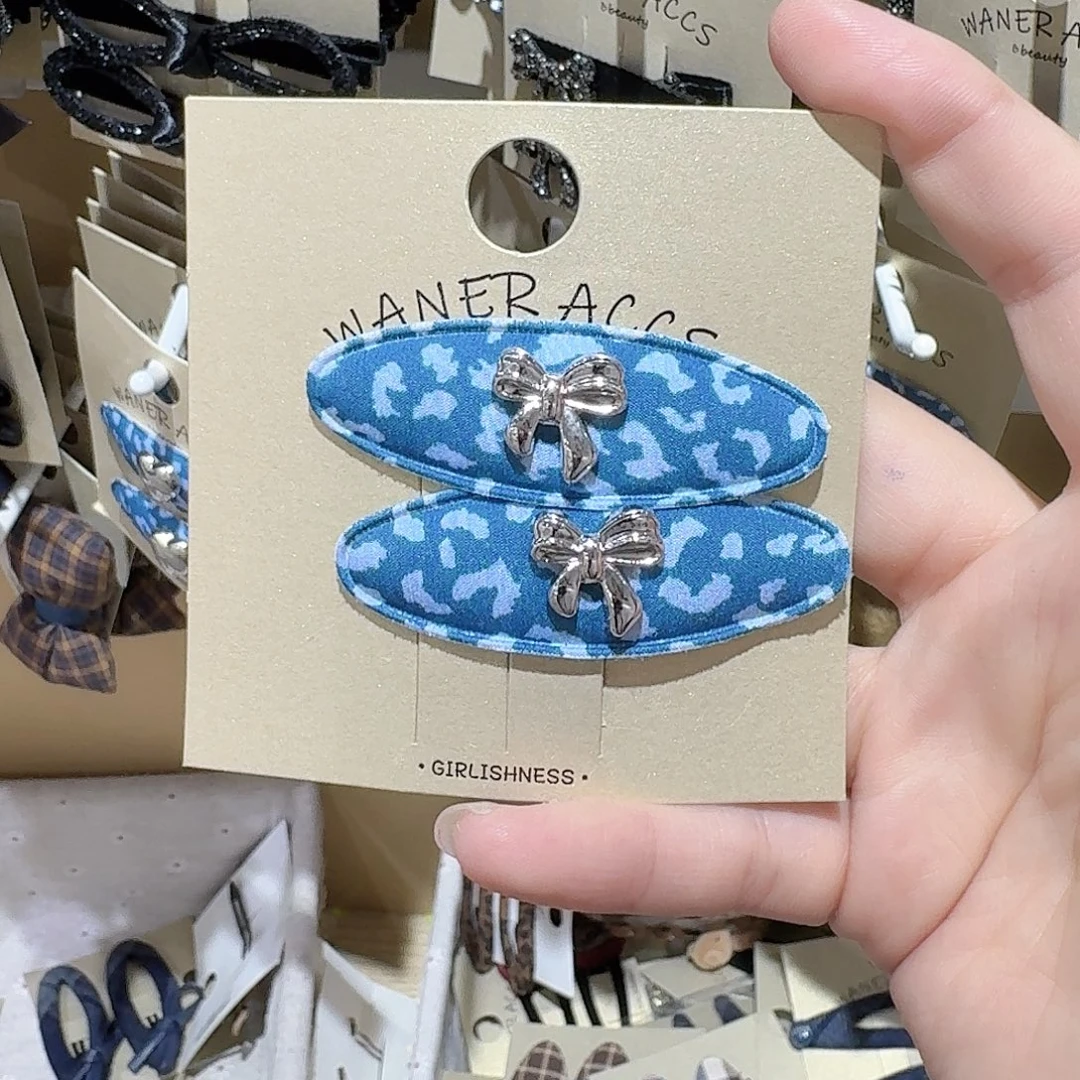 非金属布艺蓝色豹纹蝴蝶结拜拜