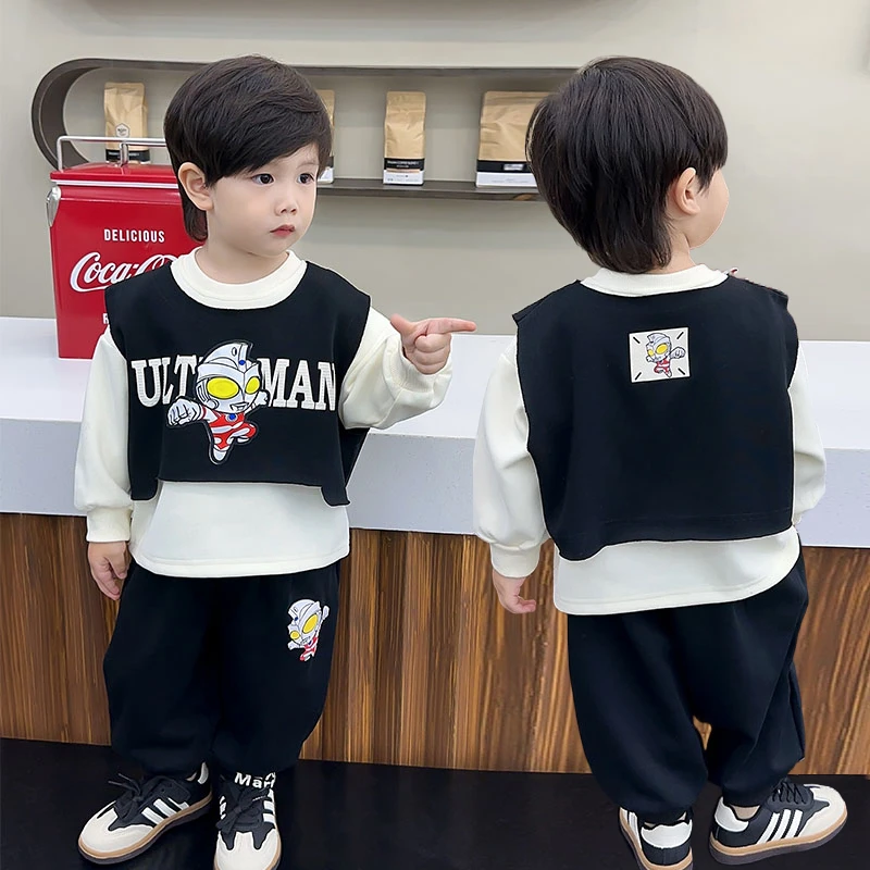 奥特曼衣服男童发光套装春秋季2025新款男孩宝宝帅气炸街儿童春装