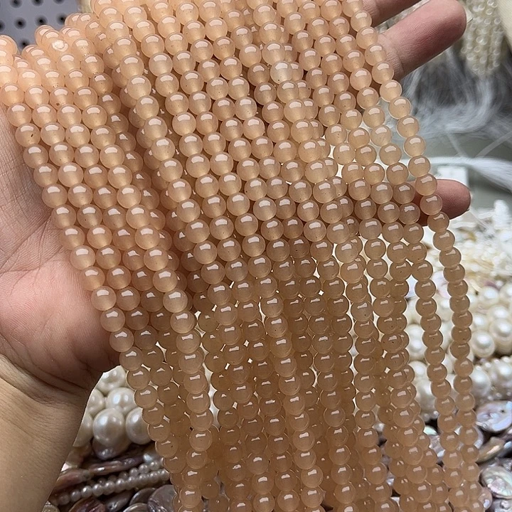 未镶嵌玛瑙/玉髓珠宝半成品2条6mm藕粉
