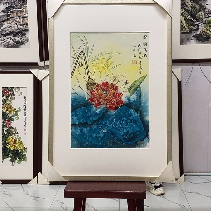 国画手绘作品带框发货65*95