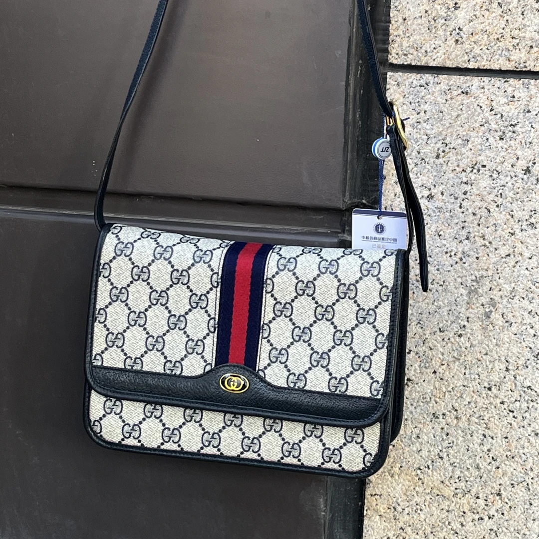 95新 GUCCI/古驰 Gucci蓝花斜挎包