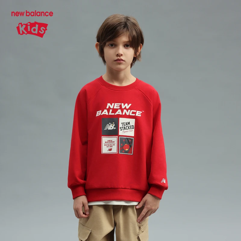 new balance春季大红儿童卫衣休闲打底衫男女童上衣童装7ZF11053