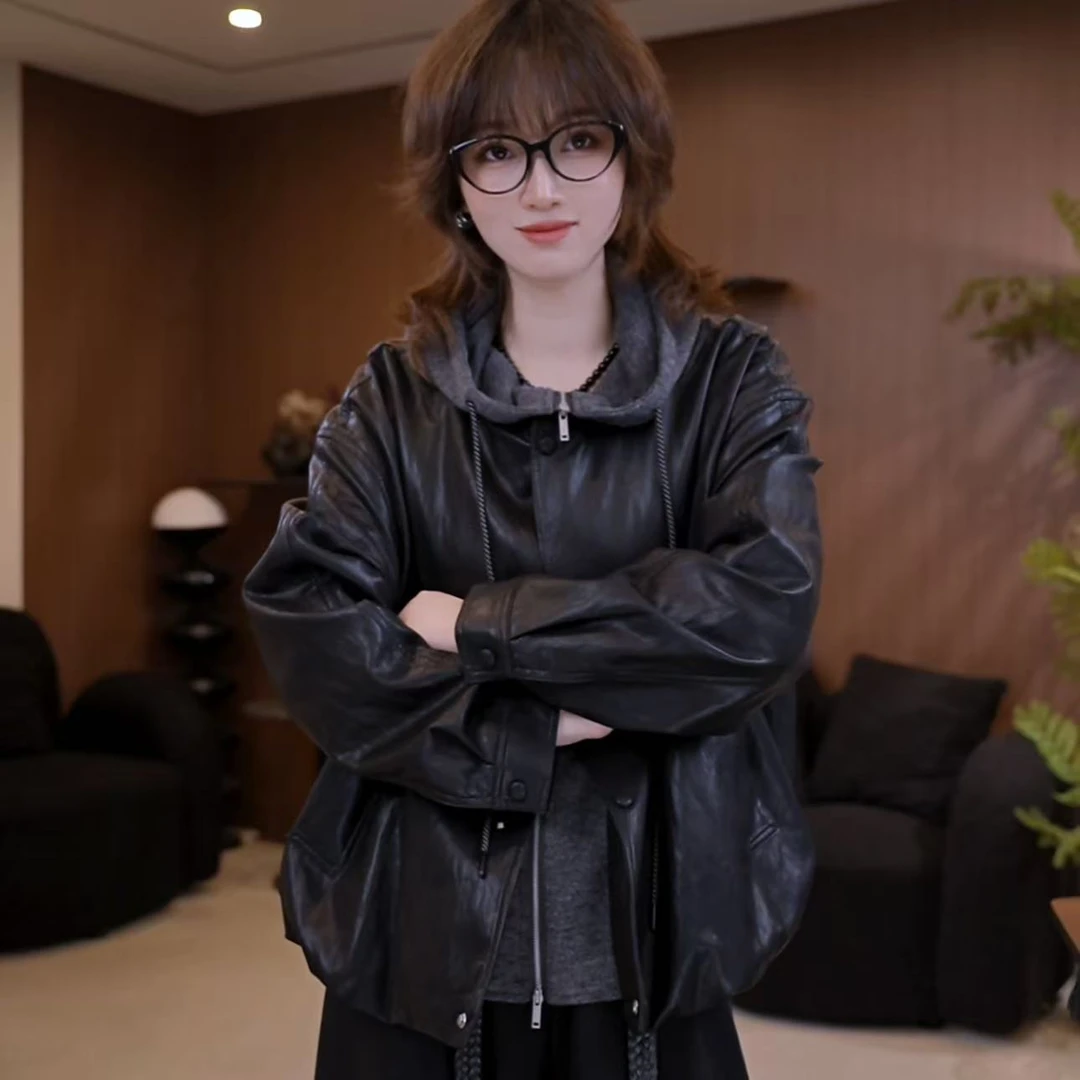 《君沐礼》欧货重工休闲时尚显瘦皮衣假两件外套