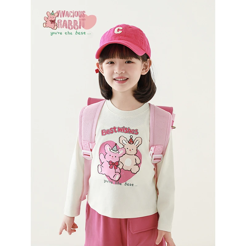 幼悠【礼貌萌兔】春壹波春秋洋气休闲宝宝印花女童长袖T恤潮  C3100