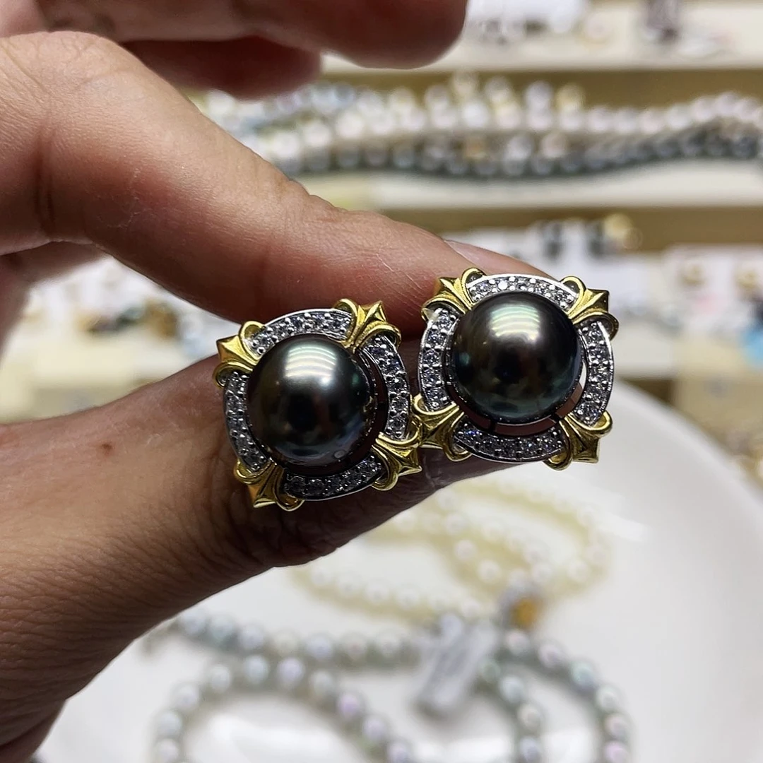 银S925镶嵌海水珍珠耳饰