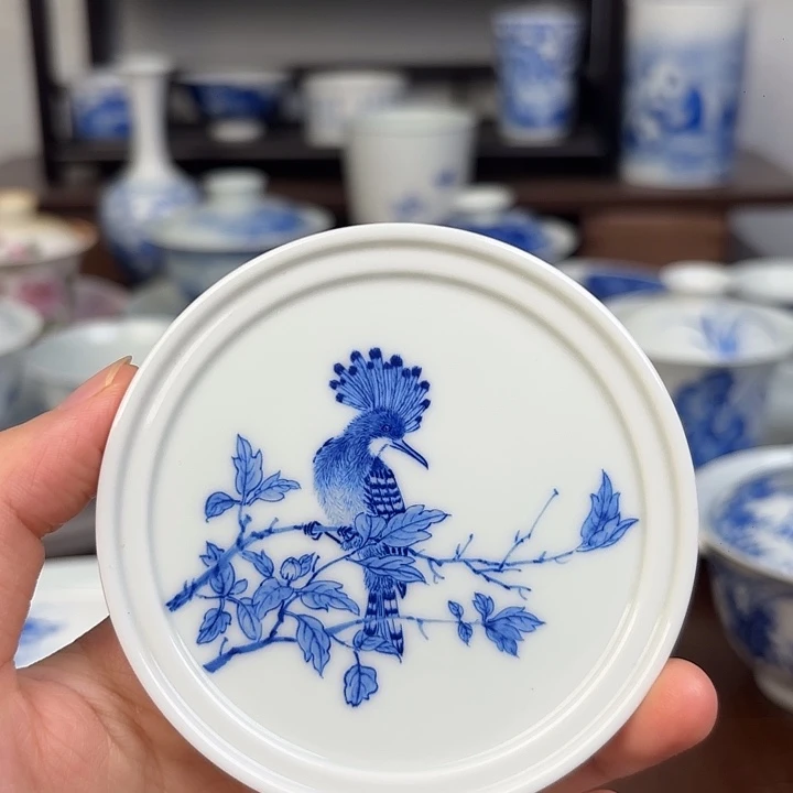 壶承手工手绘花鸟盖置