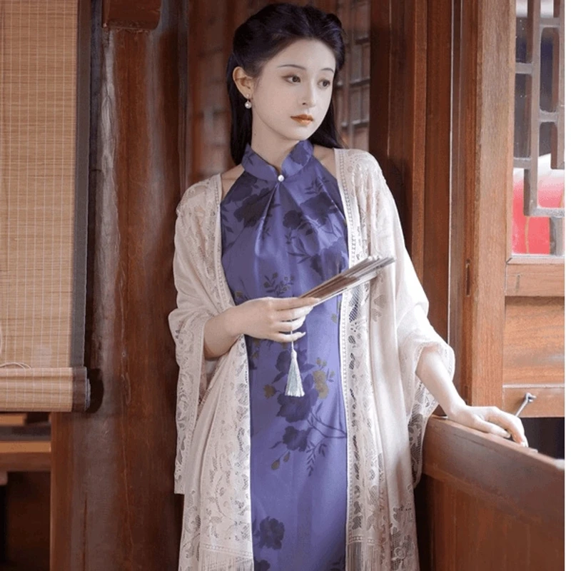 夏季超仙流苏蕾丝披肩配旗袍外搭2024新百搭薄款开衫防晒衫古风款