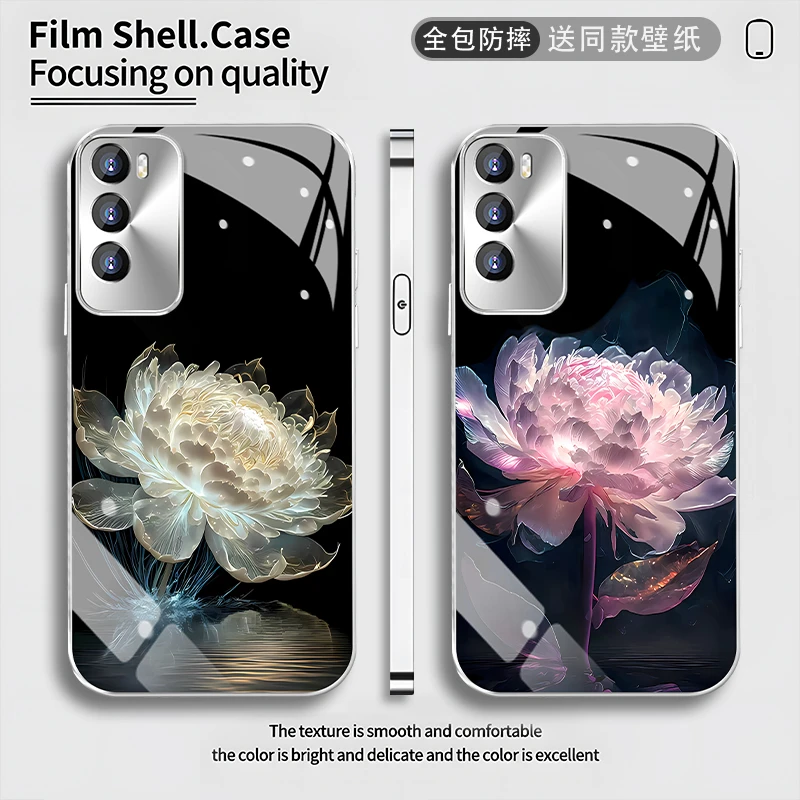 适用于【华为】P40高级感三色昙花时尚新款电镀玻璃手机壳