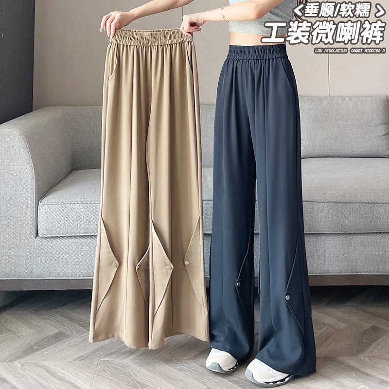 爆款韩版工装微喇裤子女2025夏季薄款高腰西装阔腿休闲运动喇叭裤