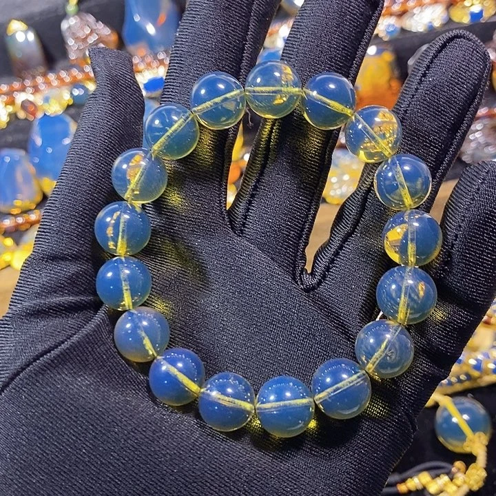 蓝珀未镶嵌珠宝奇石墨西哥蓝珀手串12