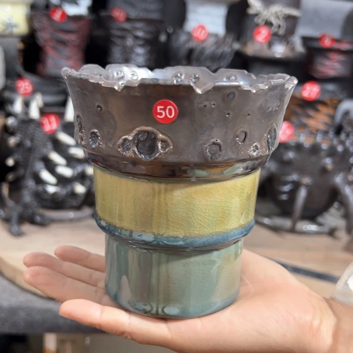 瑕疵手工盆，口11高12