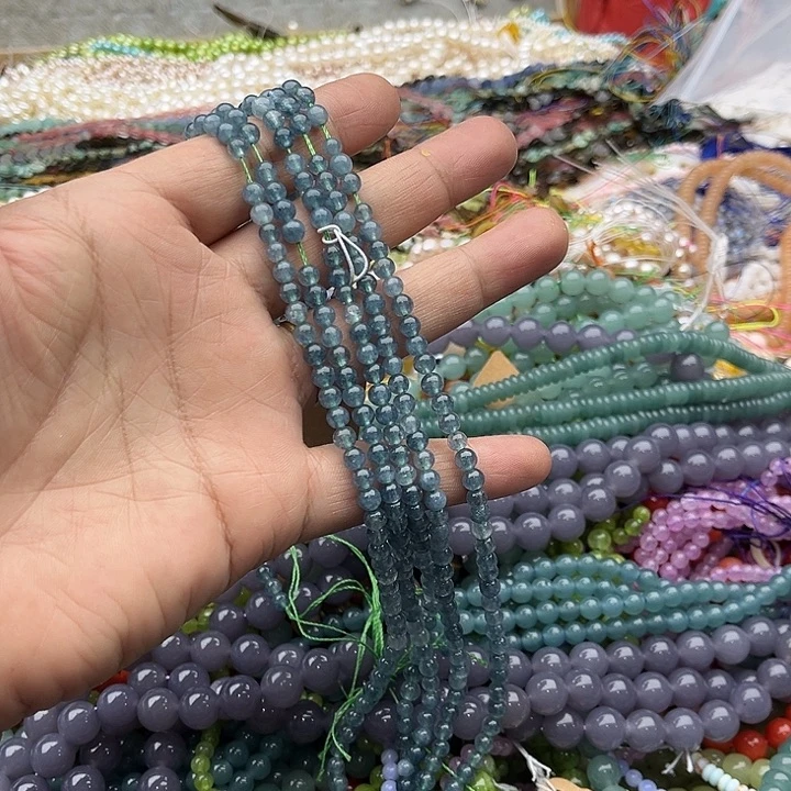 玛瑙/玉髓珠宝半成品未镶嵌一条4mm蓝翡