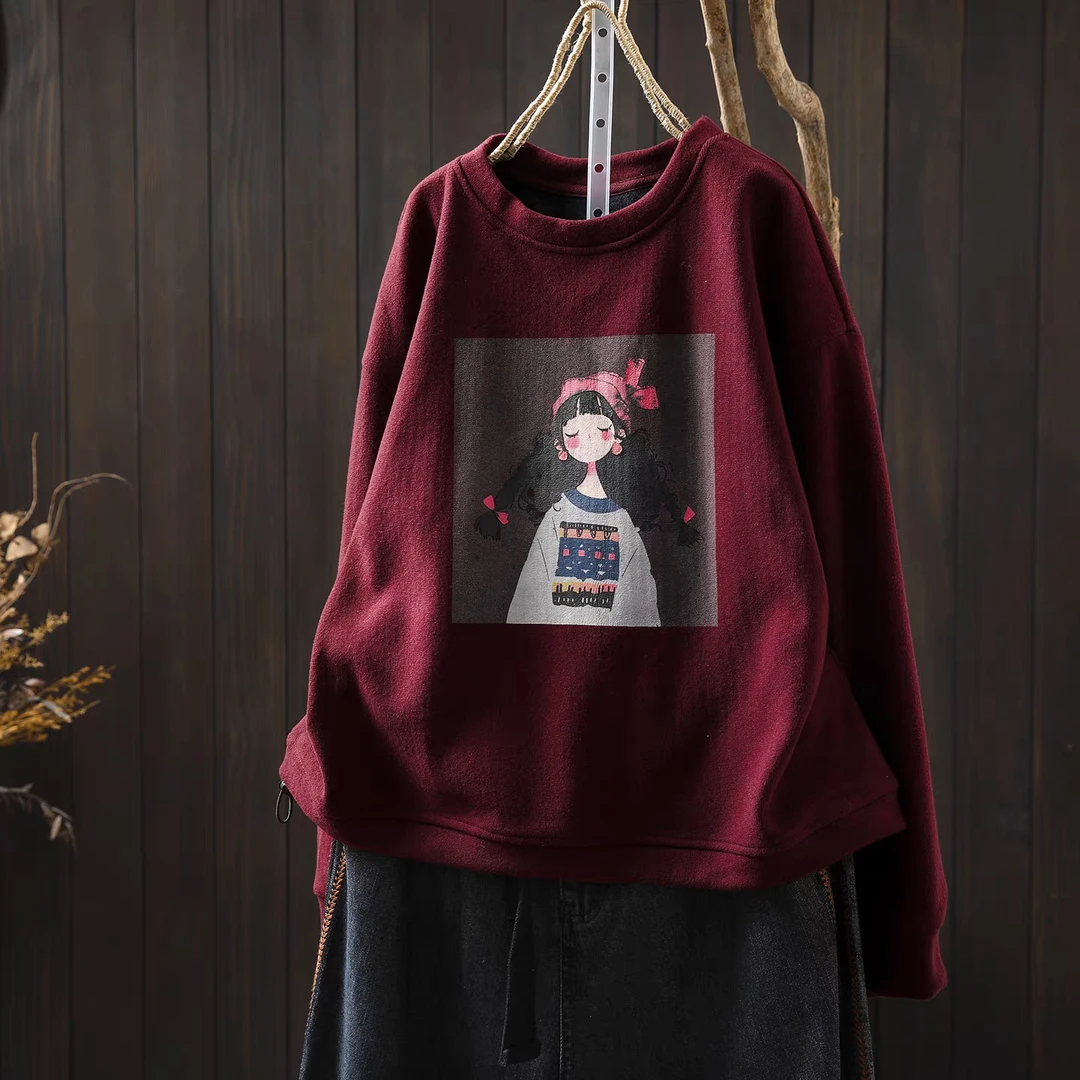 卫衣女新款2025爆款时尚洋气秋冬加绒小个子女孩印花大码减龄上衣