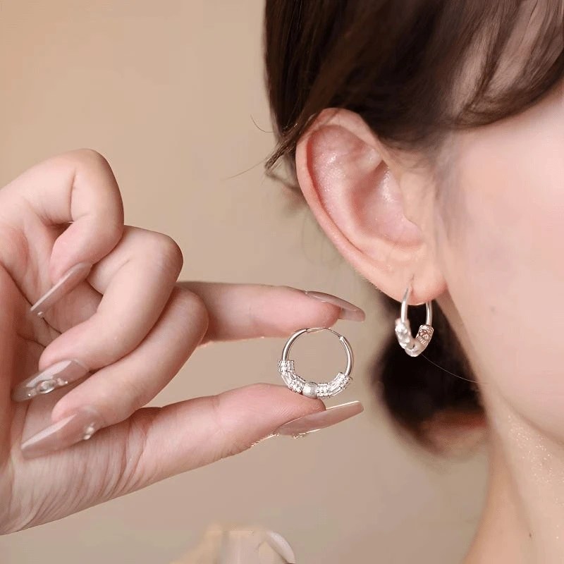 925银耳饰 银色转运珠素圈耳环女2025新款爆款轻奢气质精致高级感