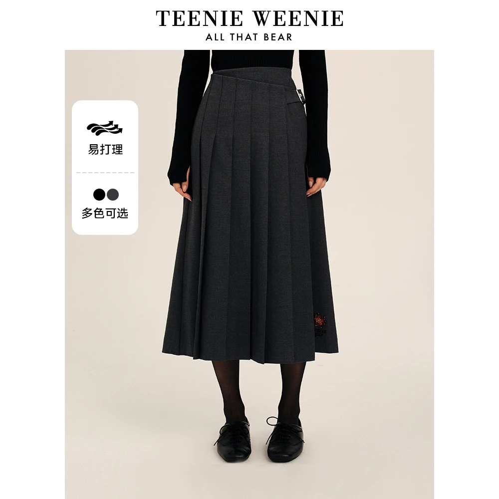 TeenieWeenie小熊半身裙25学院风撞色刺绣休闲百褶裙TTWH255101N