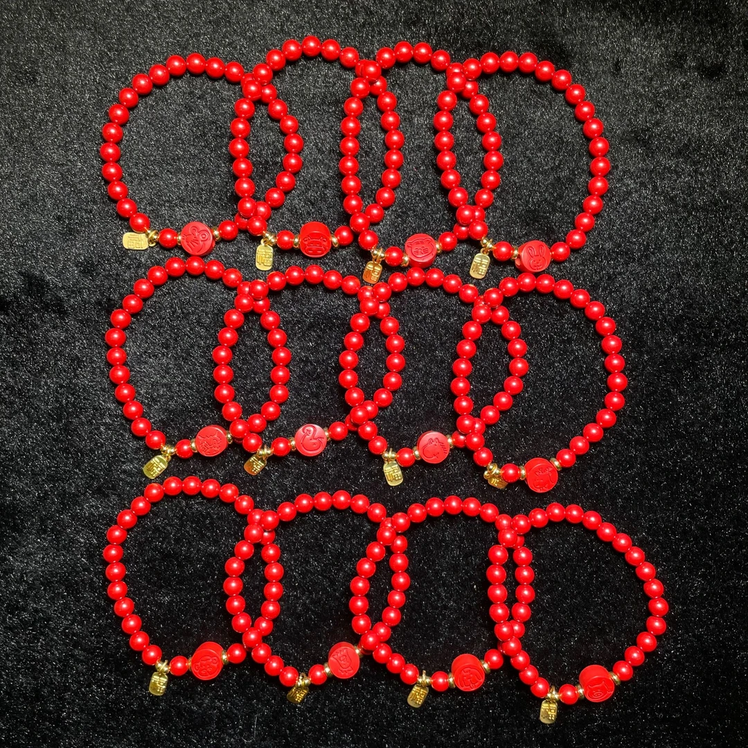 含辰砂工艺品【玉氏珠宝】朱砂十二生肖手串-约6mm CAN2580228