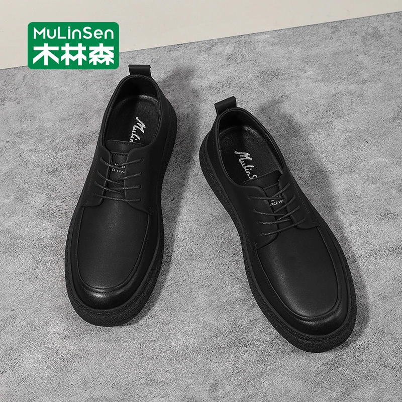 木林森男鞋2025新款英伦皮鞋男年轻人低帮马丁冬季软底商务休闲鞋