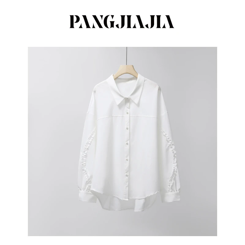 【胖佳佳】现货~白茶清梦 长袖衬衫秋季设计感宽松衬衣H625Z12935