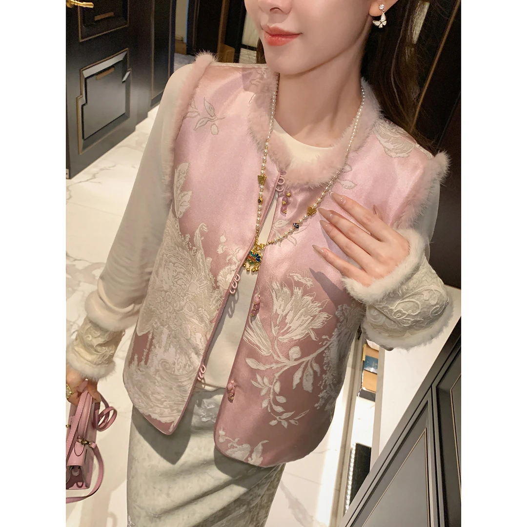 果果家 新中式提花立领马甲2026国风禅意短款马夹外套