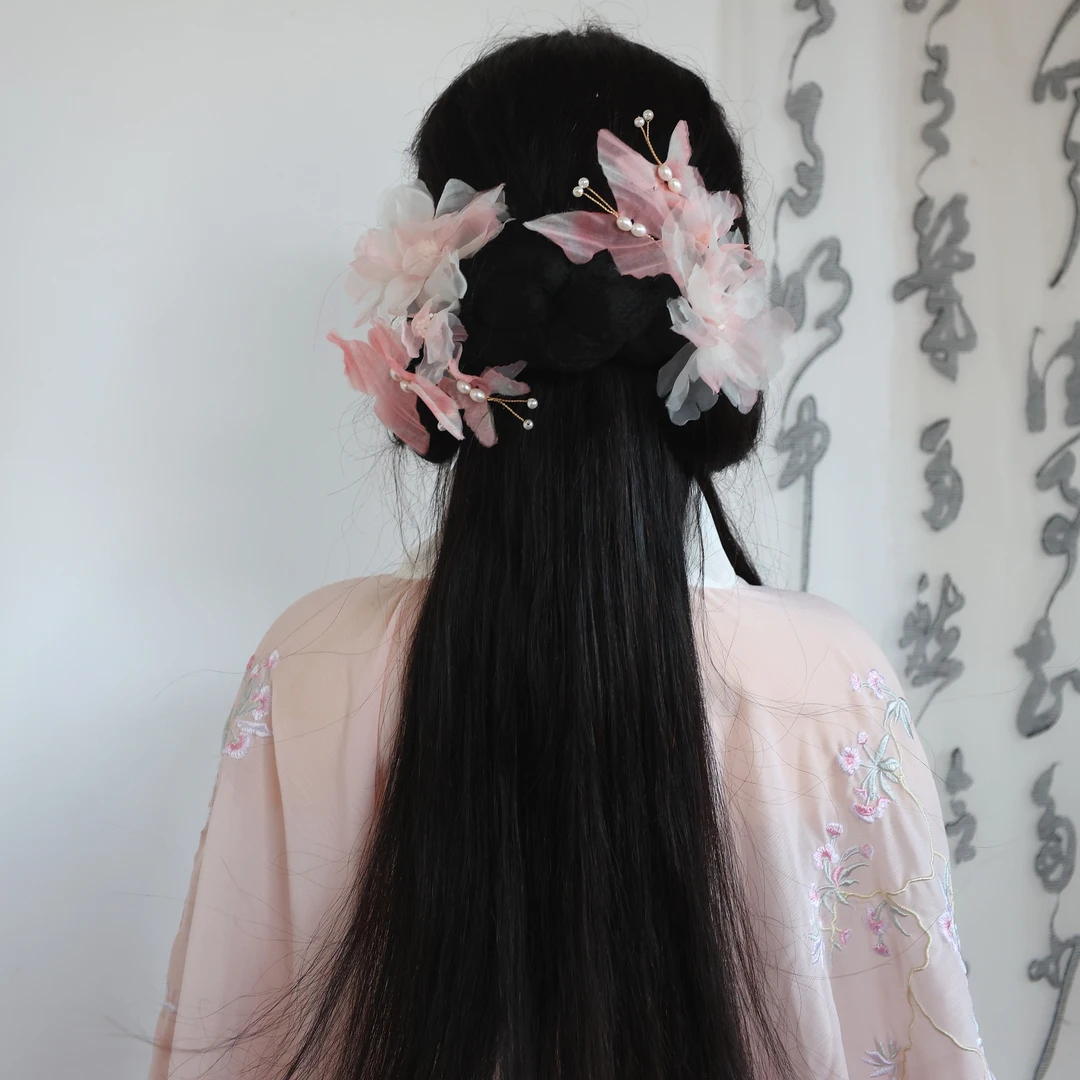 【梦霄】花间蝶仙气仿烫花花朵发夹头花侧边发饰古风汉服头饰配饰