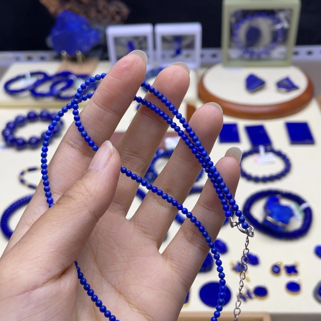 银S925镶嵌青金石项链2+圆珠