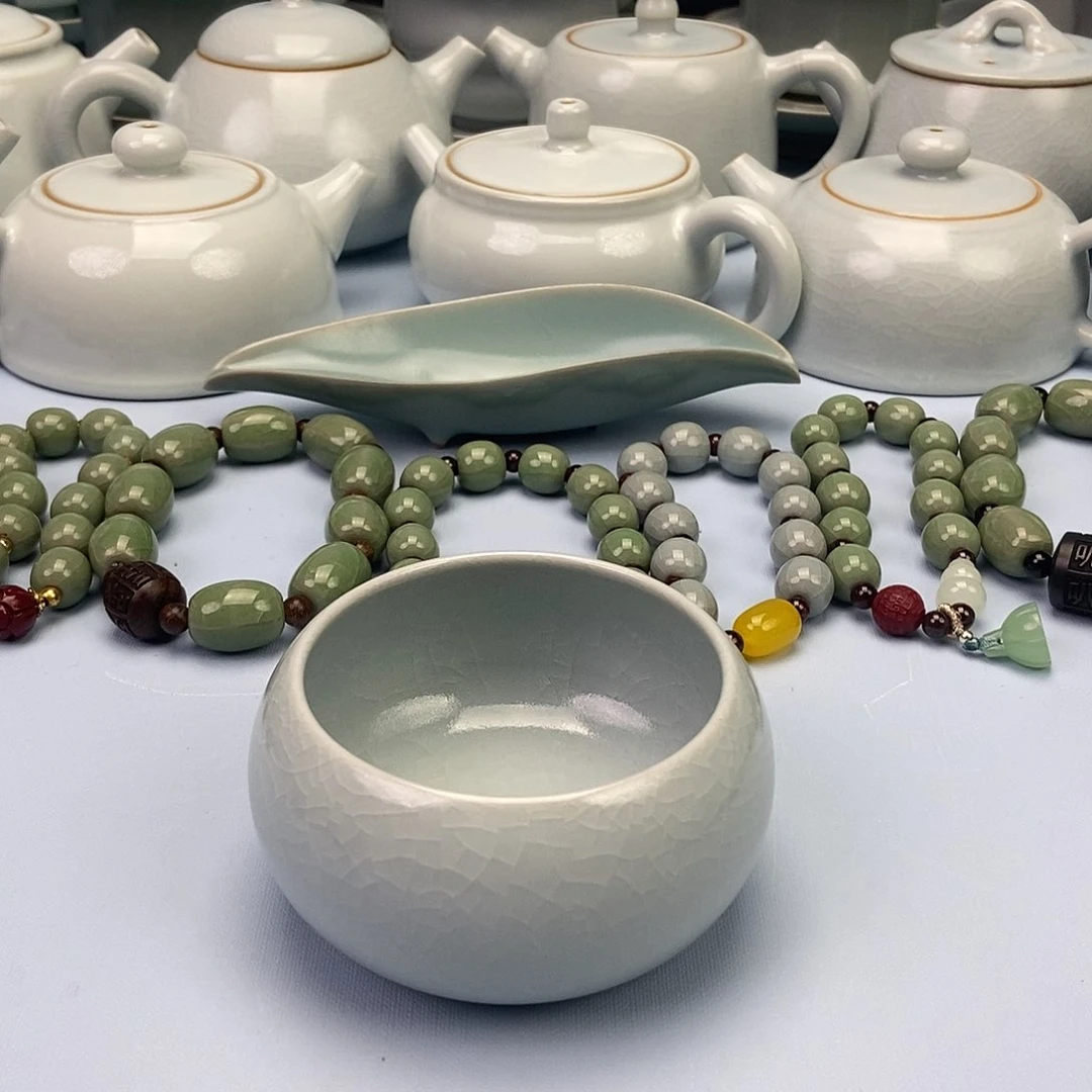 杯仿古月白微蓝釉禅定杯原矿原釉原产地