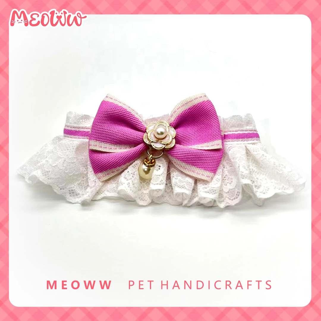Meoww自制夏季蝴蝶结山茶花蕾丝宠物围脖布偶猫蝴蝶结气质小香风