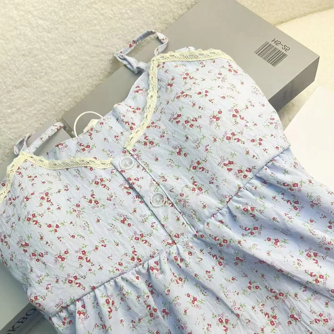 夏季碎花带胸垫家居服裙子夏季女透气碎花睡衣韩版甜美