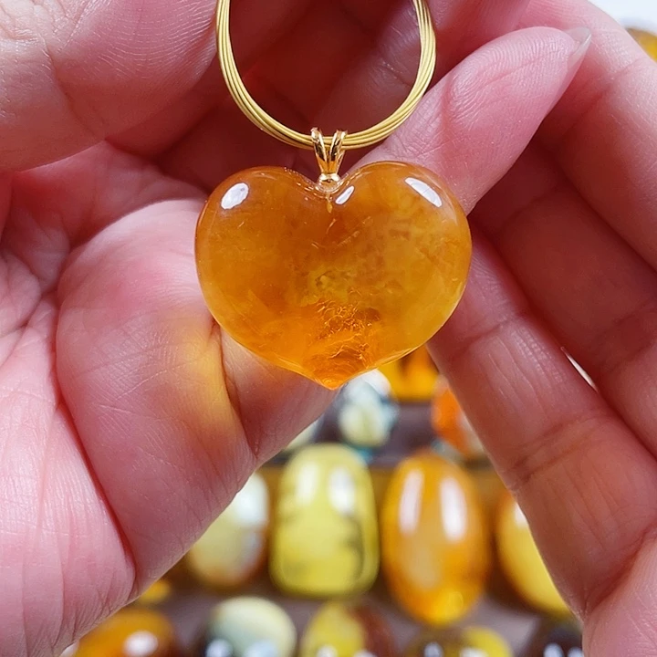 琥珀银S925镶嵌裸石吊坠